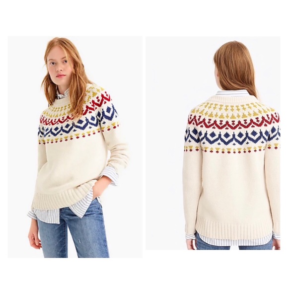 J. CREW VINTAGE FAIR ISLE CREW NECK Nordic Wool Blend Print SWEATER XXS - Picture 1 of 6